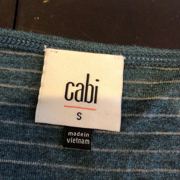 Cabi Groove Tee green gray striped jersey knit top size Small #4008 - Picture 7 of 13